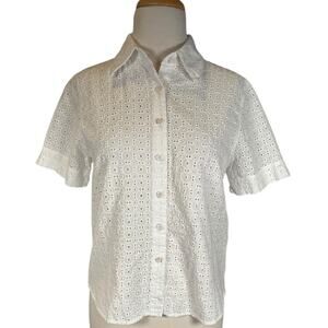 Vintage Alfred Dunner Petite 6 White Eyelet Cottagecore Short Sleeve 100%Cotton